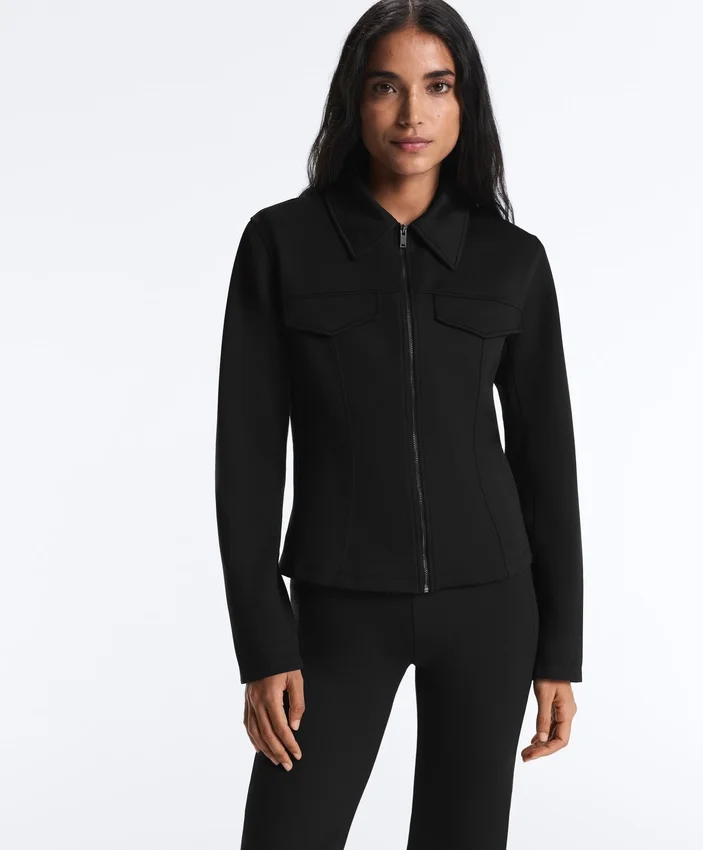 Neoprene-Effect Peplum Jacket with Ribbing Neoprene-Effect Peplum Jacket with Ribbing