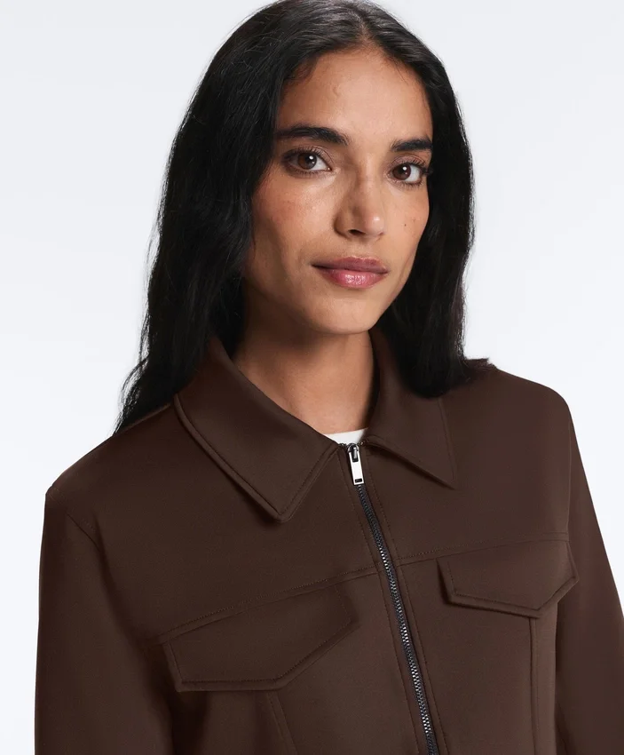 Neoprene-Effect Peplum Jacket with Ribbing Neoprene-Effect Peplum Jacket with Ribbing