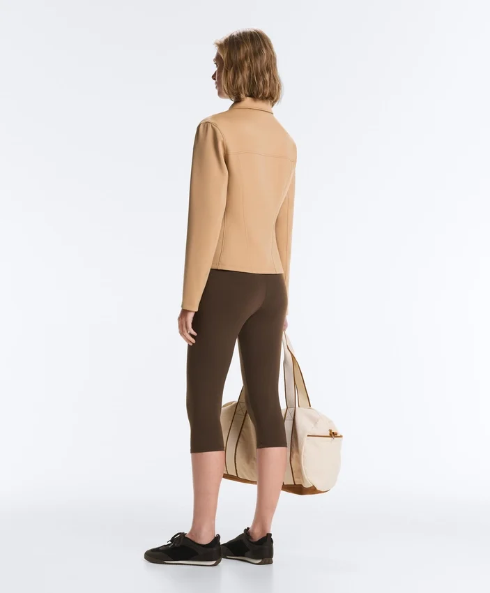 Neoprene-Effect Peplum Jacket with Ribbing Neoprene-Effect Peplum Jacket with Ribbing
