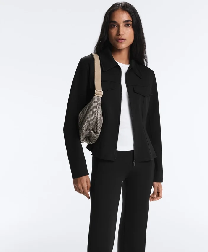 Neoprene-Effect Peplum Jacket with Ribbing Neoprene-Effect Peplum Jacket with Ribbing