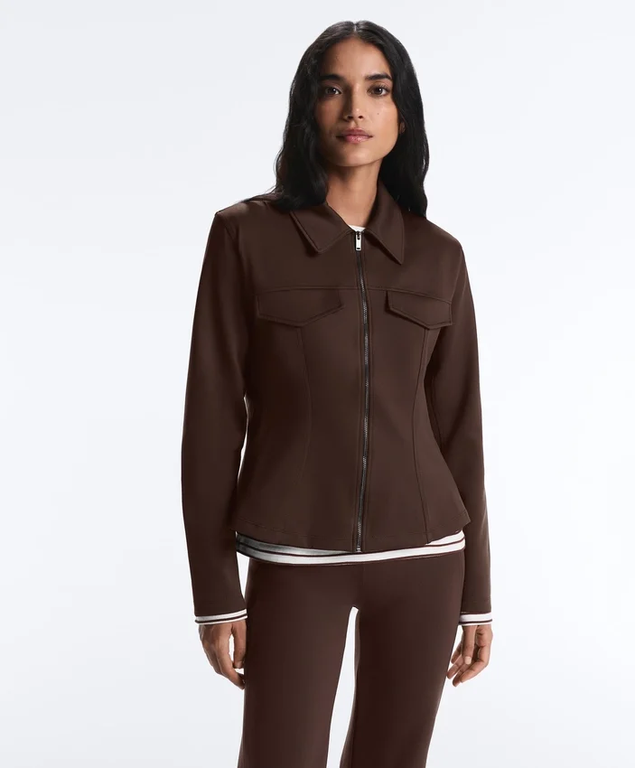 Neoprene-Effect Peplum Jacket with Ribbing Neoprene-Effect Peplum Jacket with Ribbing