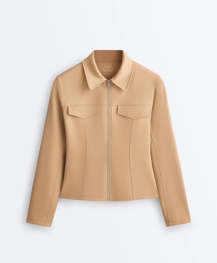 Neoprene-Effect Peplum Jacket with Ribbing Neoprene-Effect Peplum Jacket with Ribbing