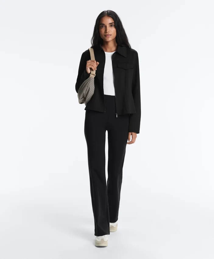Neoprene-Effect Peplum Jacket with Ribbing Neoprene-Effect Peplum Jacket with Ribbing
