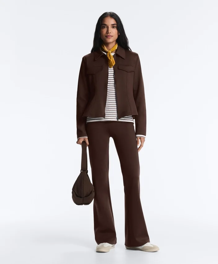 Neoprene-Effect Peplum Jacket with Ribbing Neoprene-Effect Peplum Jacket with Ribbing