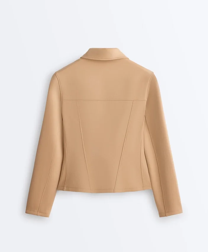 Neoprene-Effect Peplum Jacket with Ribbing Neoprene-Effect Peplum Jacket with Ribbing