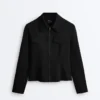 Neoprene-Effect Peplum Jacket with Ribbing Neoprene-Effect Peplum Jacket with Ribbing