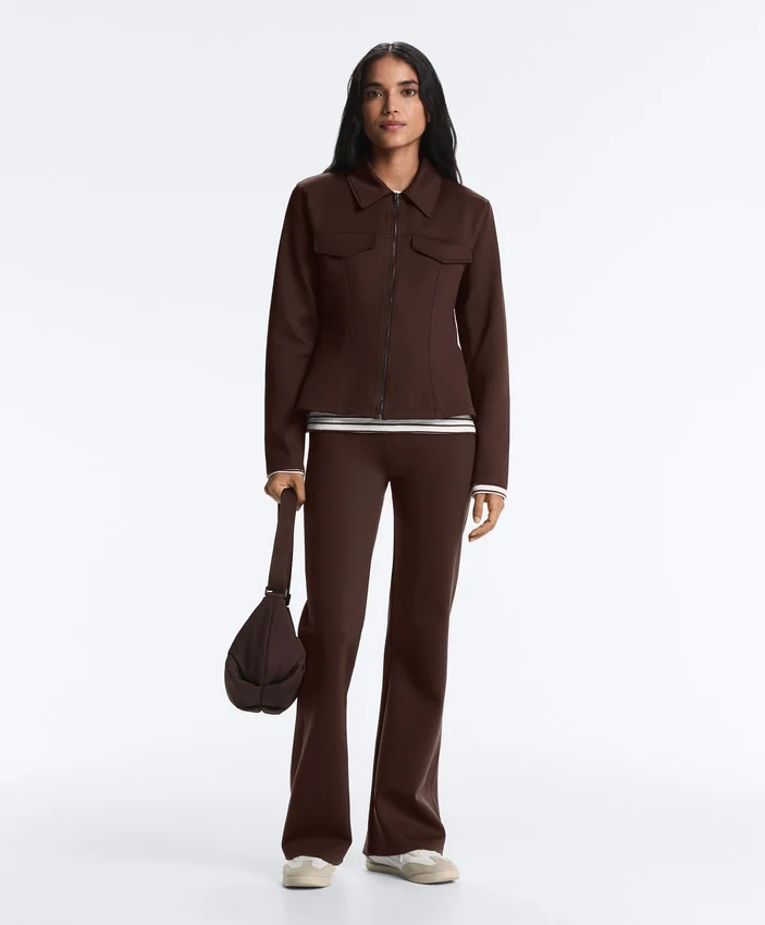 Neoprene-Effect Peplum Jacket with Ribbing Neoprene-Effect Peplum Jacket with Ribbing