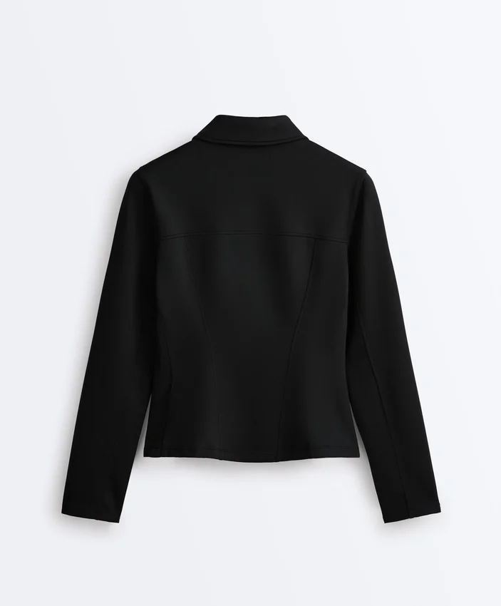 Neoprene-Effect Peplum Jacket with Ribbing Neoprene-Effect Peplum Jacket with Ribbing