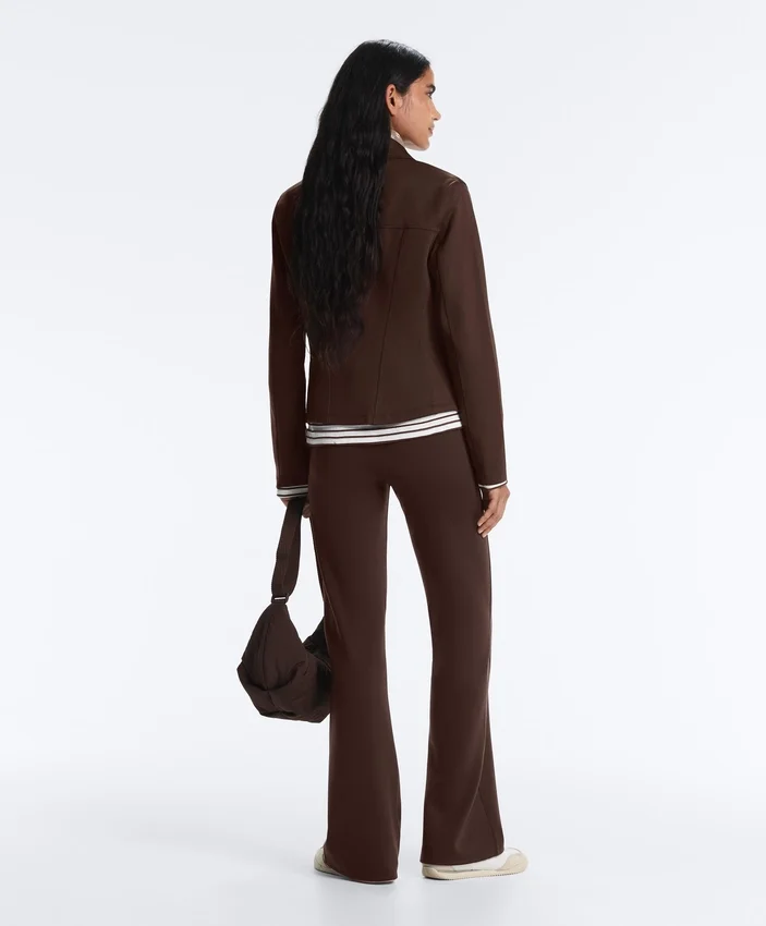 Neoprene-Effect Peplum Jacket with Ribbing Neoprene-Effect Peplum Jacket with Ribbing
