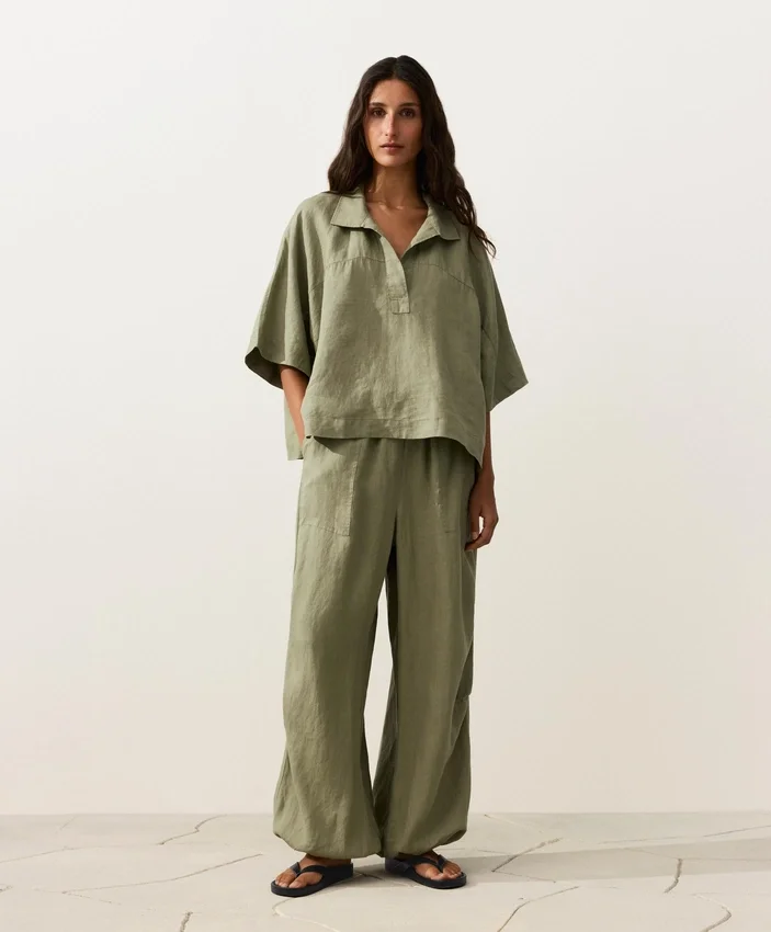 Oversize 100% Linen Short-Sleeved Shirt Oversize 100% Linen Short-Sleeved Shirt