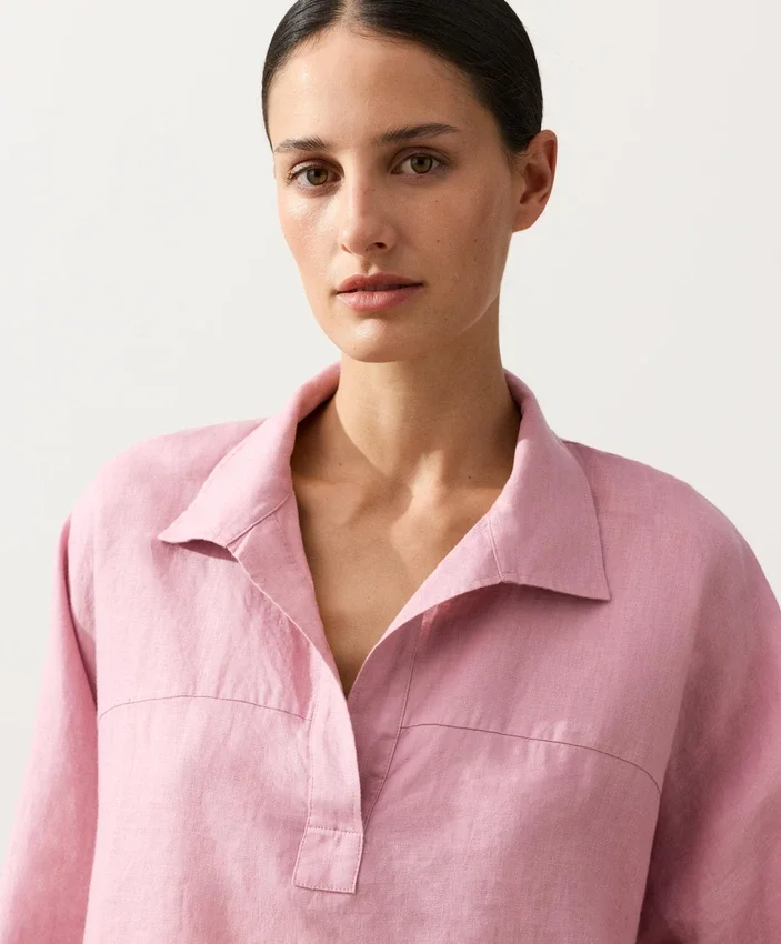 Oversize Long-Sleeve 100% Linen Polo Shirt Oversize Long-Sleeve 100% Linen Polo Shirt