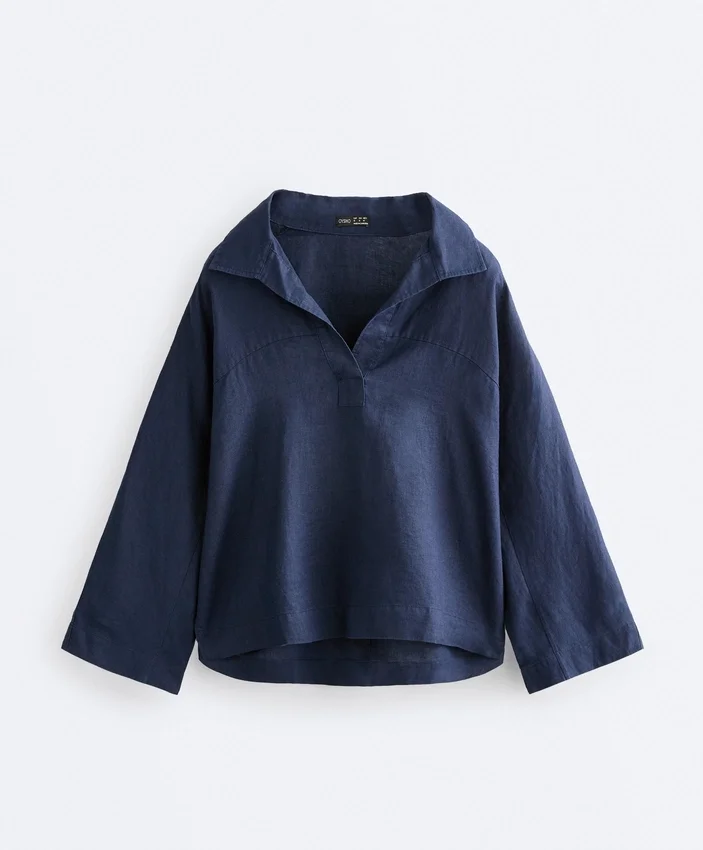 Oversize Long-Sleeve 100% Linen Polo Shirt Oversize Long-Sleeve 100% Linen Polo Shirt