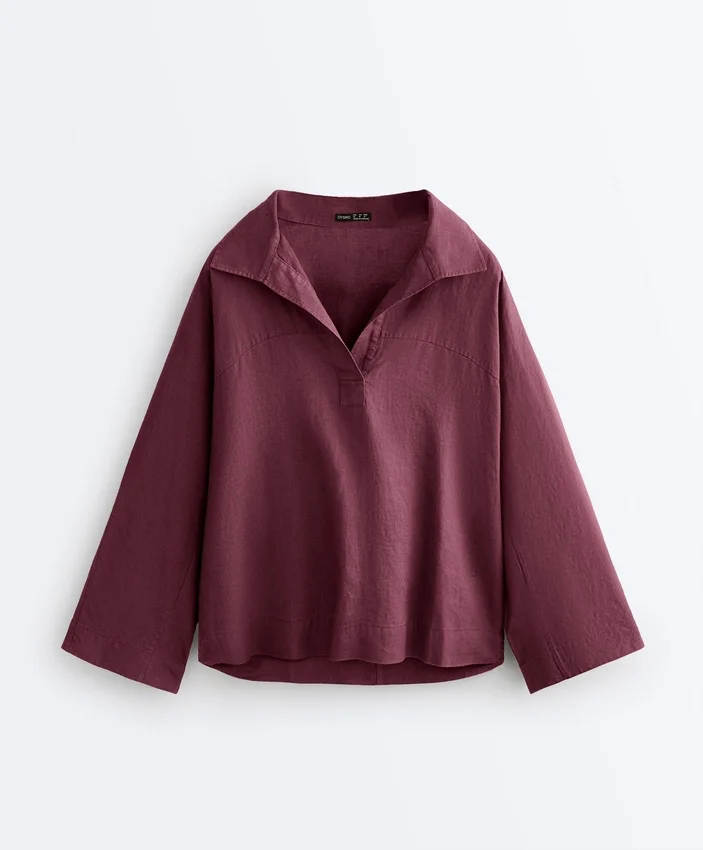 Oversize Long-Sleeve 100% Linen Polo Shirt Oversize Long-Sleeve 100% Linen Polo Shirt