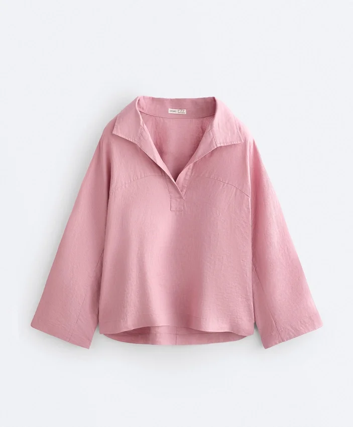 Oversize Long-Sleeve 100% Linen Polo Shirt Oversize Long-Sleeve 100% Linen Polo Shirt