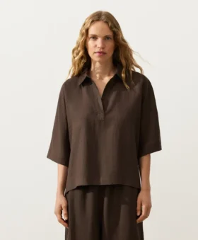 Oversize Short-Sleeve 100% Linen Polo Shirt