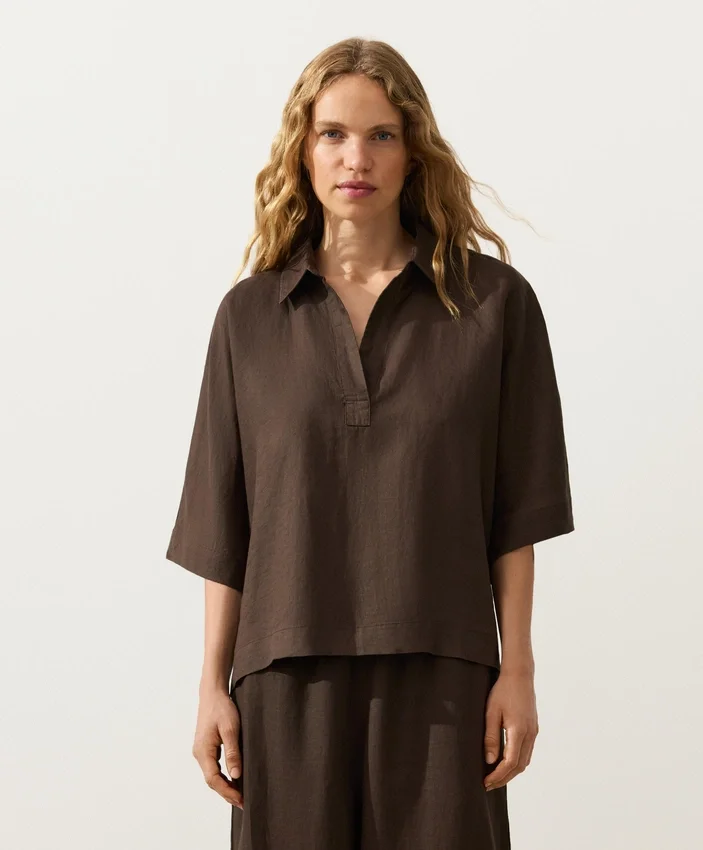 Oversize Short-Sleeve 100% Linen Polo Shirt Oversize Short-Sleeve 100% Linen Polo Shirt