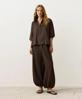 Oversize Short-Sleeve 100% Linen Polo Shirt