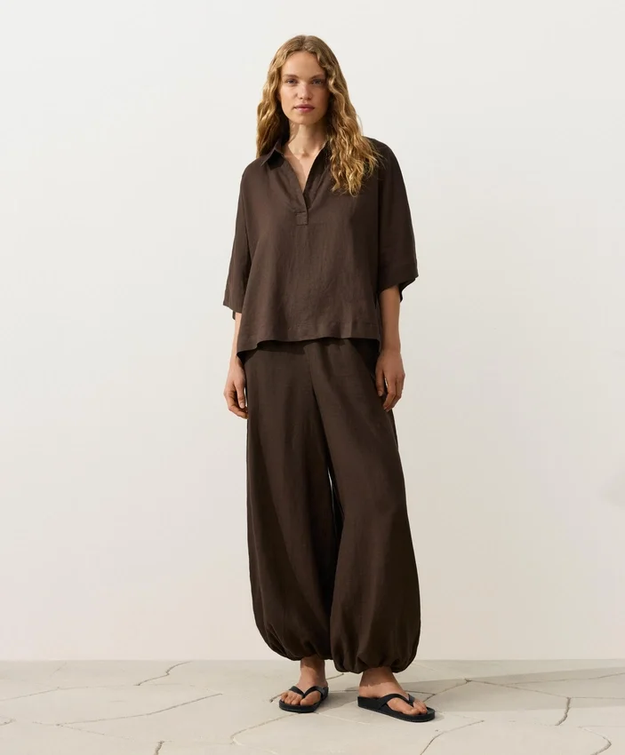 Oversize Short-Sleeve 100% Linen Polo Shirt Oversize Short-Sleeve 100% Linen Polo Shirt