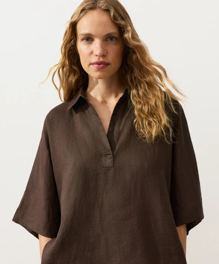 Oversize Short-Sleeve 100% Linen Polo Shirt Oversize Short-Sleeve 100% Linen Polo Shirt
