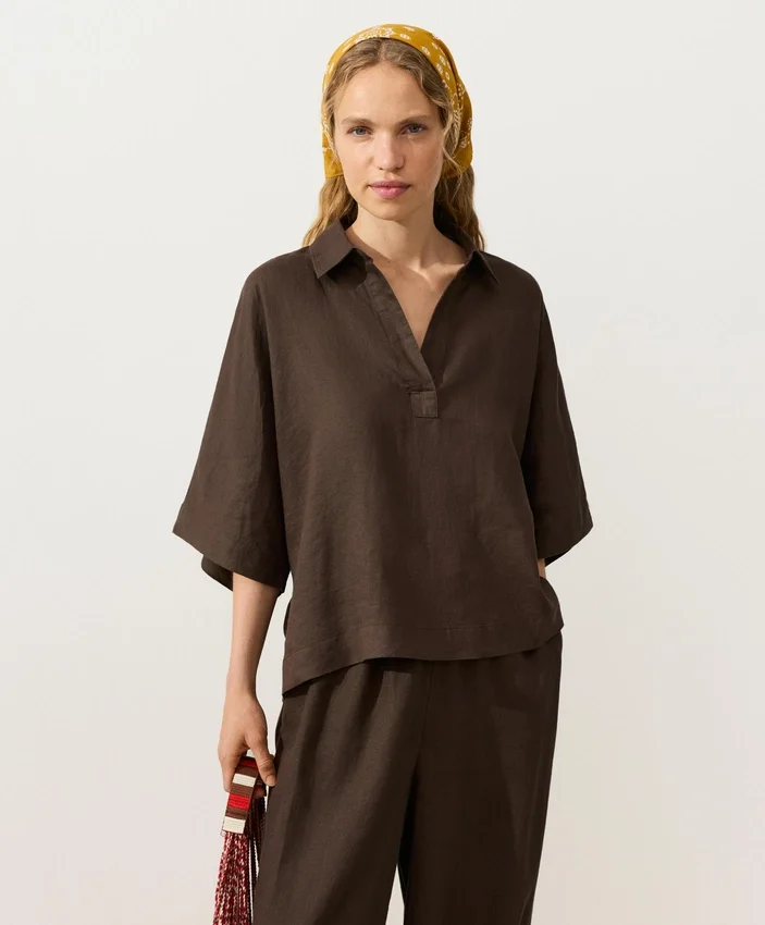 Oversize Short-Sleeve 100% Linen Polo Shirt Oversize Short-Sleeve 100% Linen Polo Shirt