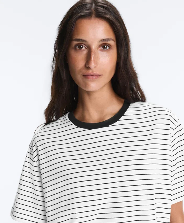 Oversize Short-Sleeved Cotton Blend T-Shirt with Contrast Stripes Oversize Short-Sleeved Cotton Blend T-Shirt with Contrast Stripes