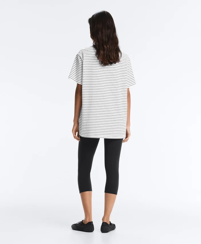 Oversize Short-Sleeved Cotton Blend T-Shirt with Contrast Stripes Oversize Short-Sleeved Cotton Blend T-Shirt with Contrast Stripes