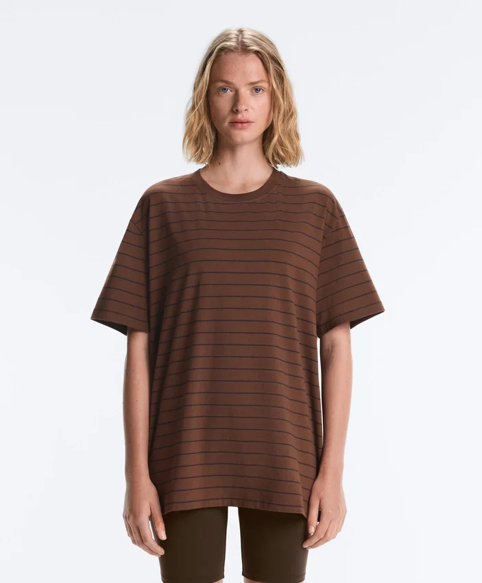 Oversize Striped Cotton Blend Short Sleeve T-Shirt Oversize Striped Cotton Blend Short Sleeve T-Shirt