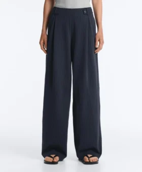 Pinstripe Cotton Pique Wide-Leg Trousers