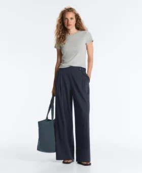 Pinstripe Cotton Pique Wide-Leg Trousers