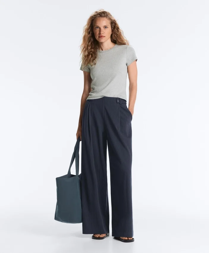 Pinstripe Cotton Pique Wide-Leg Trousers Pinstripe Cotton Pique Wide-Leg Trousers