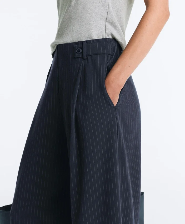 Pinstripe Cotton Pique Wide-Leg Trousers Pinstripe Cotton Pique Wide-Leg Trousers