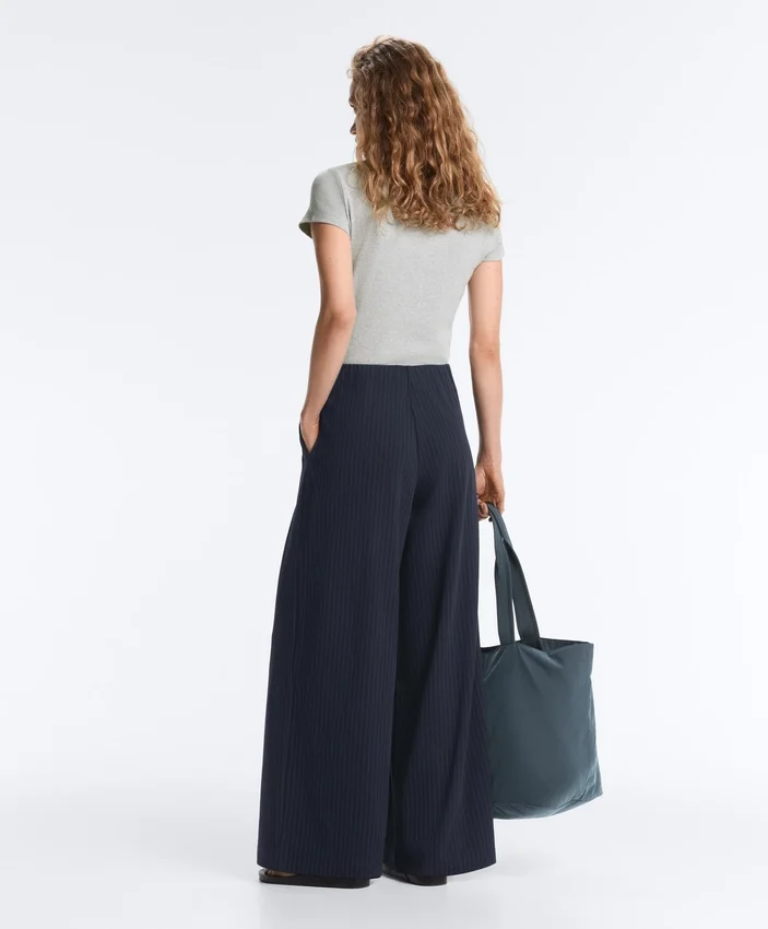Pinstripe Cotton Pique Wide-Leg Trousers Pinstripe Cotton Pique Wide-Leg Trousers