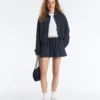 Pinstripe Piqué Polo Neck Jacket with Cotton Pinstripe Piqué Polo Neck Jacket with Cotton