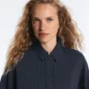 Pinstripe Piqué Polo Neck Jacket with Cotton Pinstripe Piqué Polo Neck Jacket with Cotton