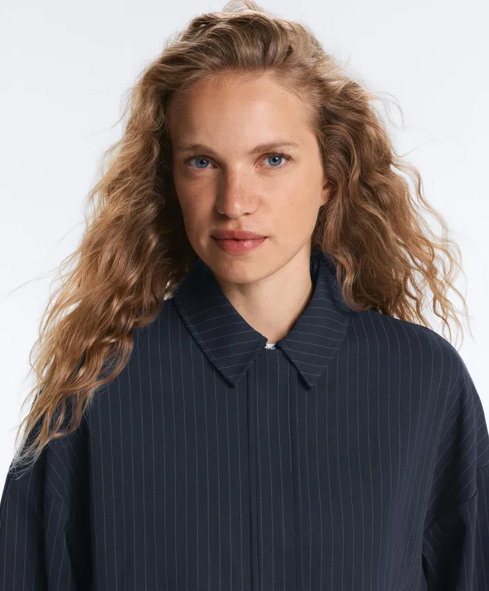 Pinstripe Piqué Polo Neck Jacket with Cotton Pinstripe Piqué Polo Neck Jacket with Cotton