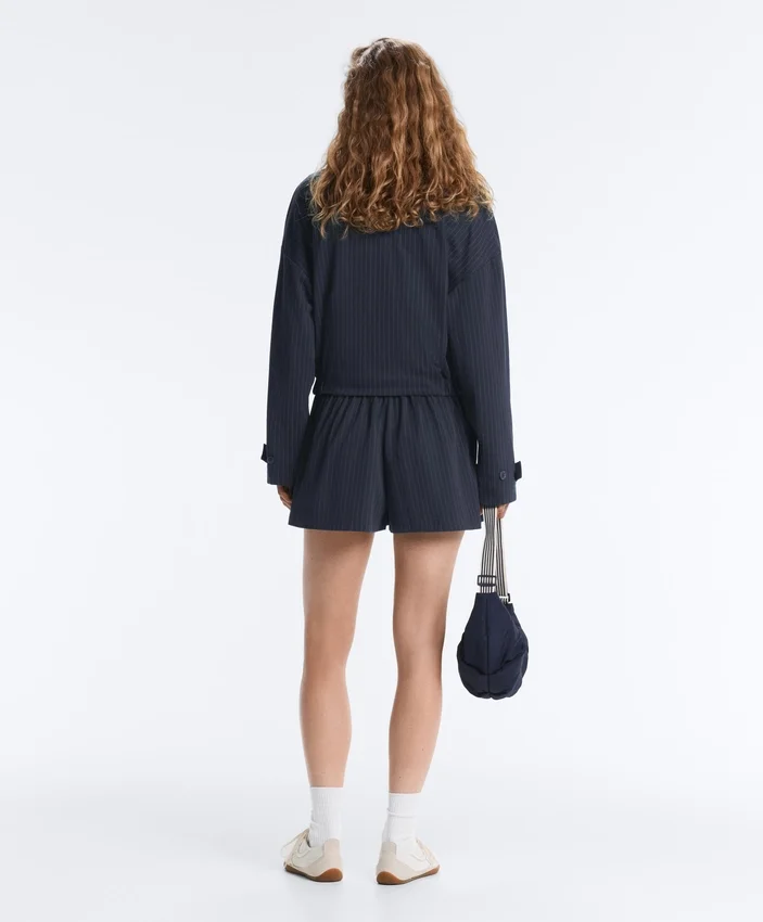 Pinstripe Piqué Polo Neck Jacket with Cotton Pinstripe Piqué Polo Neck Jacket with Cotton