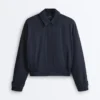 Pinstripe Piqué Polo Neck Jacket with Cotton Pinstripe Piqué Polo Neck Jacket with Cotton