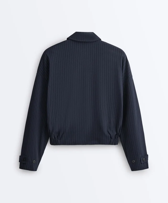 Pinstripe Piqué Polo Neck Jacket with Cotton Pinstripe Piqué Polo Neck Jacket with Cotton