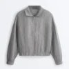 Pinstriped 100% Linen High-Neck Jacket Pinstriped 100% Linen High-Neck Jacket