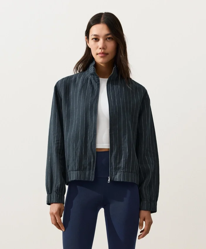 Pinstriped 100% Linen High-Neck Jacket Pinstriped 100% Linen High-Neck Jacket