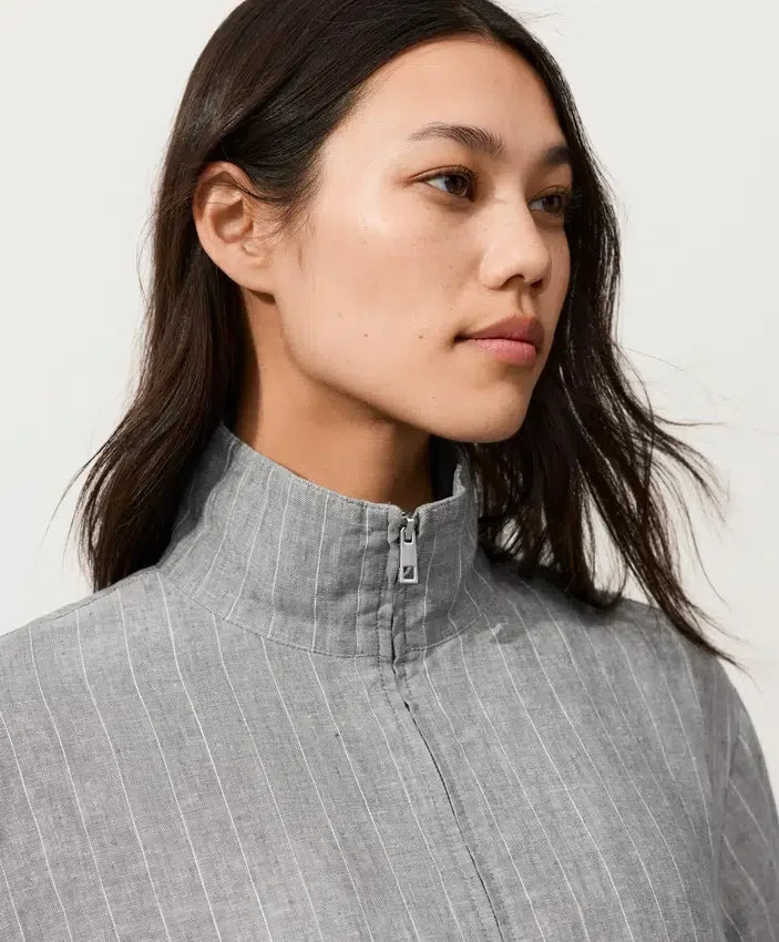 Pinstriped 100% Linen High-Neck Jacket Pinstriped 100% Linen High-Neck Jacket