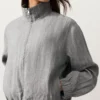 Pinstriped 100% Linen High-Neck Jacket Pinstriped 100% Linen High-Neck Jacket