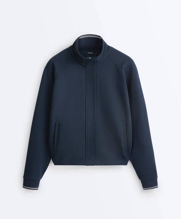Piqué Jacket with Cotton Contrast Piping Piqué Jacket with Cotton Contrast Piping