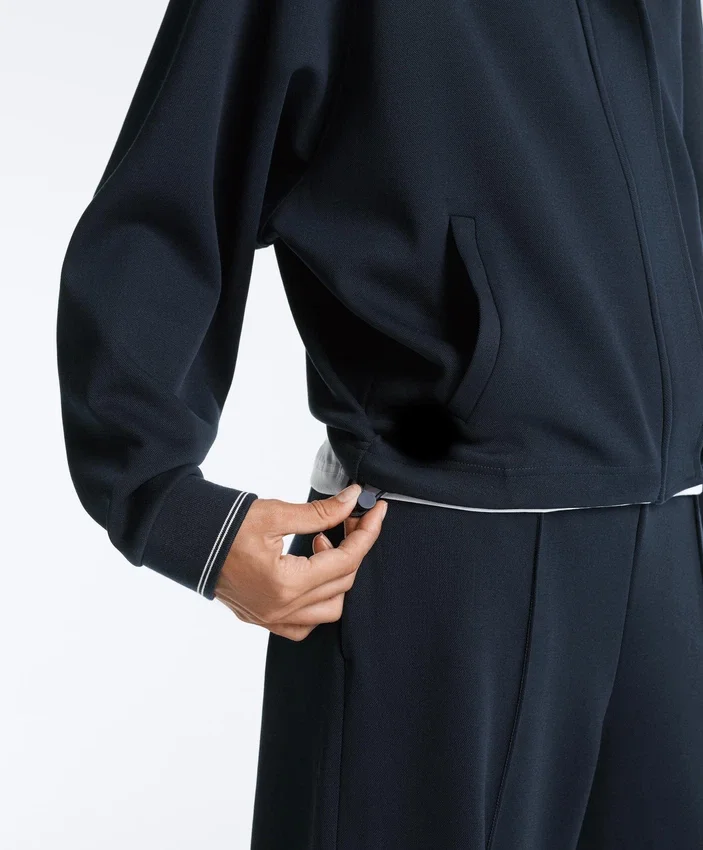 Piqué Jacket with Cotton Contrast Piping Piqué Jacket with Cotton Contrast Piping