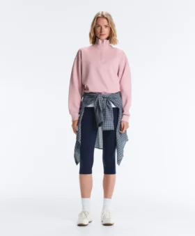 Pique High-Neck Zip Sweatshirt with Cotton