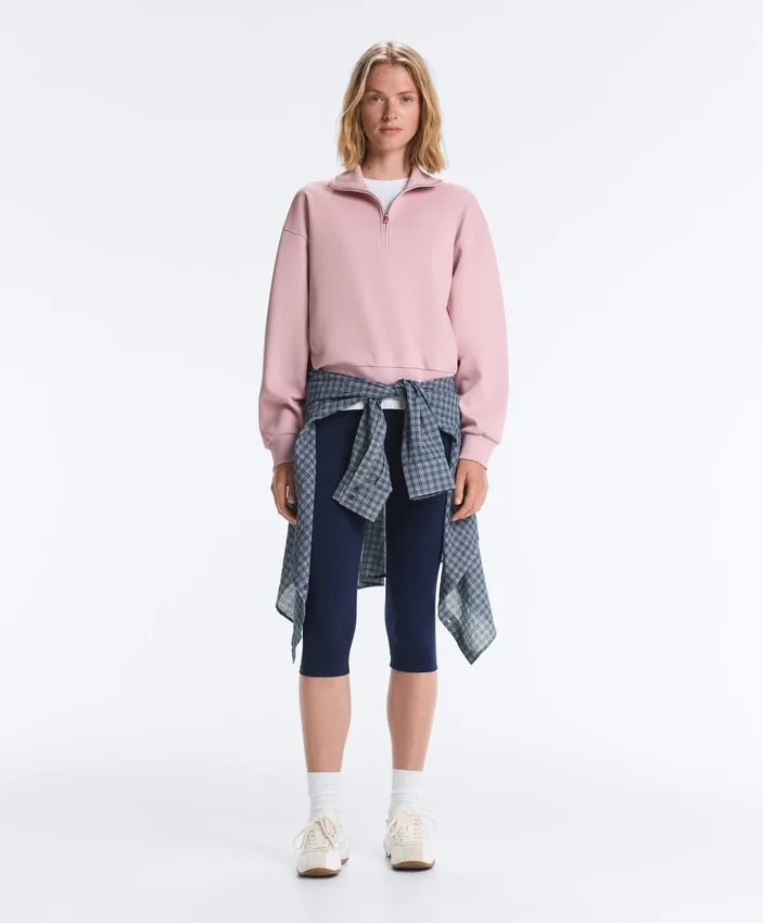 Pique High-Neck Zip Sweatshirt with Cotton Pique High-Neck Zip Sweatshirt with Cotton