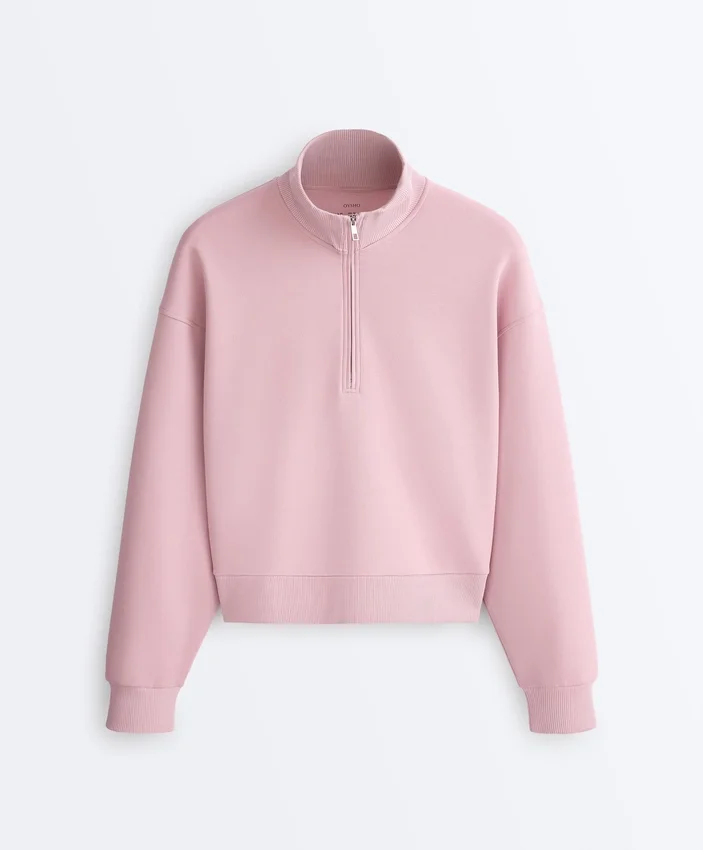 Pique High-Neck Zip Sweatshirt with Cotton Pique High-Neck Zip Sweatshirt with Cotton