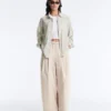 Pleated 100% Cotton Tapered Trousers Pleated 100% Cotton Tapered Trousers