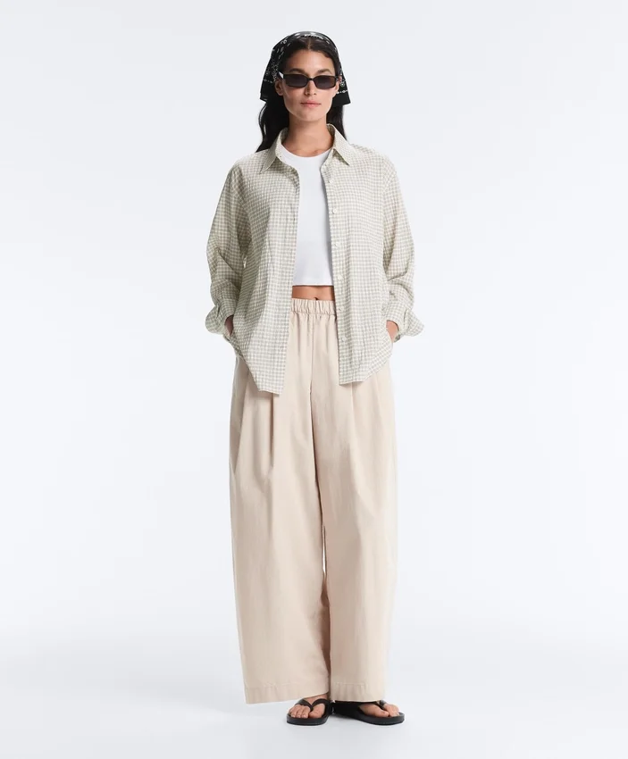 Pleated 100% Cotton Tapered Trousers Pleated 100% Cotton Tapered Trousers
