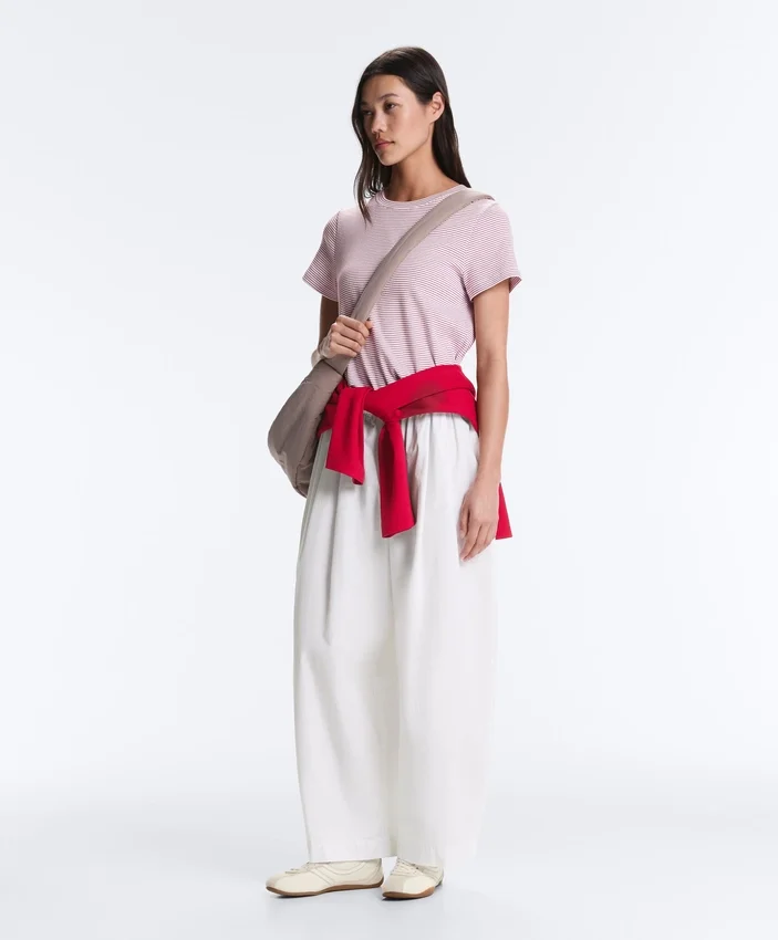 Pleated 100% Cotton Tapered Trousers Pleated 100% Cotton Tapered Trousers